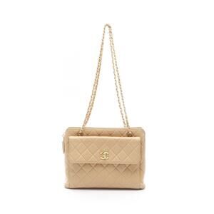 Chanel Matelasse Coco Mark Shoulder Bag Beige Leather